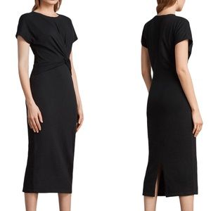 All Saints Black Twist-Front Midi Dress